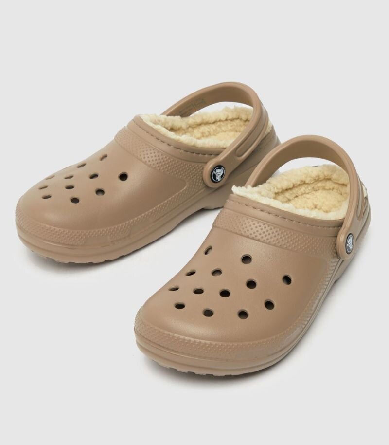 brown fleece lined crocs with fluffy inside